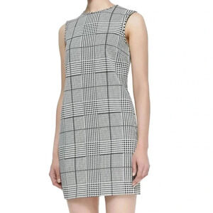 Theory Adraya Shift Dress Plaid Houndstooth Black White